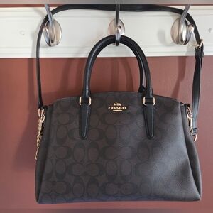 Coach Prairie Satchel Signature Canvas Black Leather Trim Crossbody Bag Gold Har